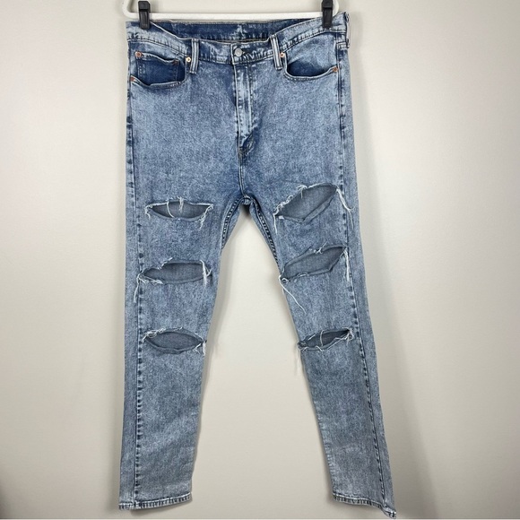 Levis 505 Mens Jeans 38x24 Distressed Acid Wash Denim Light Wash Pants - Picture 1 of 9